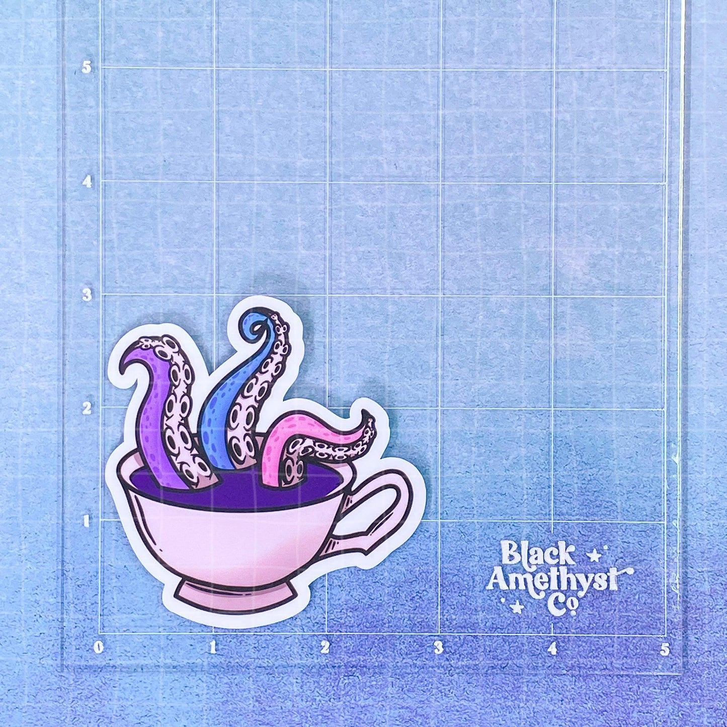 Black Amethyst Tentacle Teacup Vinyl Sticker 