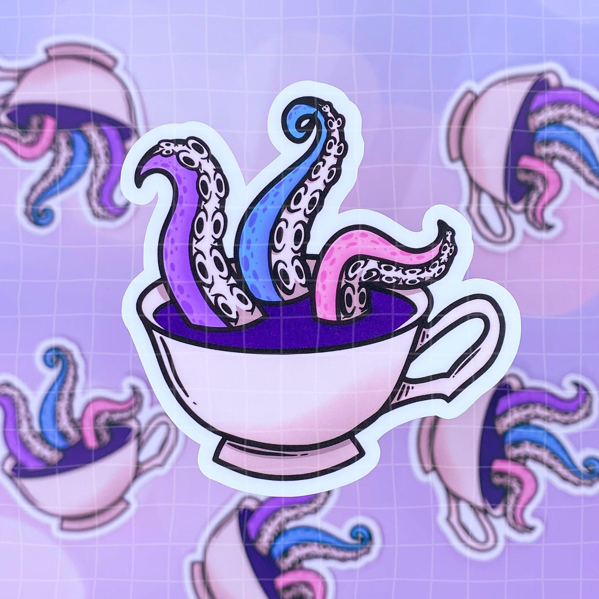 Black Amethyst Tentacle Teacup Vinyl Sticker 