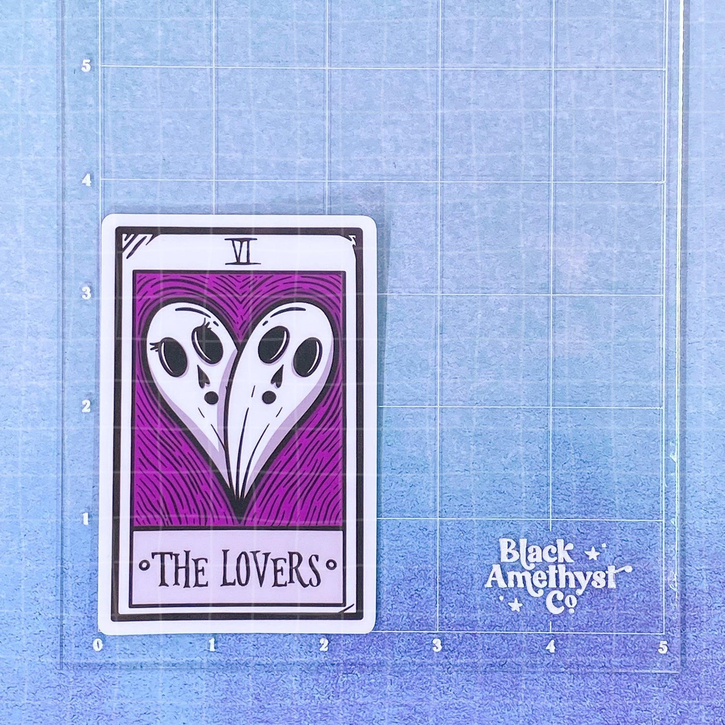 Black Amethyst The Lovers Ghost Tarot Card Vinyl Sticker 