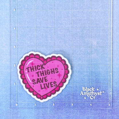 Black Amethyst Thick Thighs Save Lives Heart Vinyl Sticker 